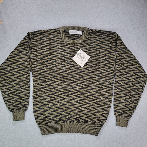 VTG Sweater‎ Graphix Men's L Sweater Zig Zag 80s 90s NWT Green - Picture 3 of 8